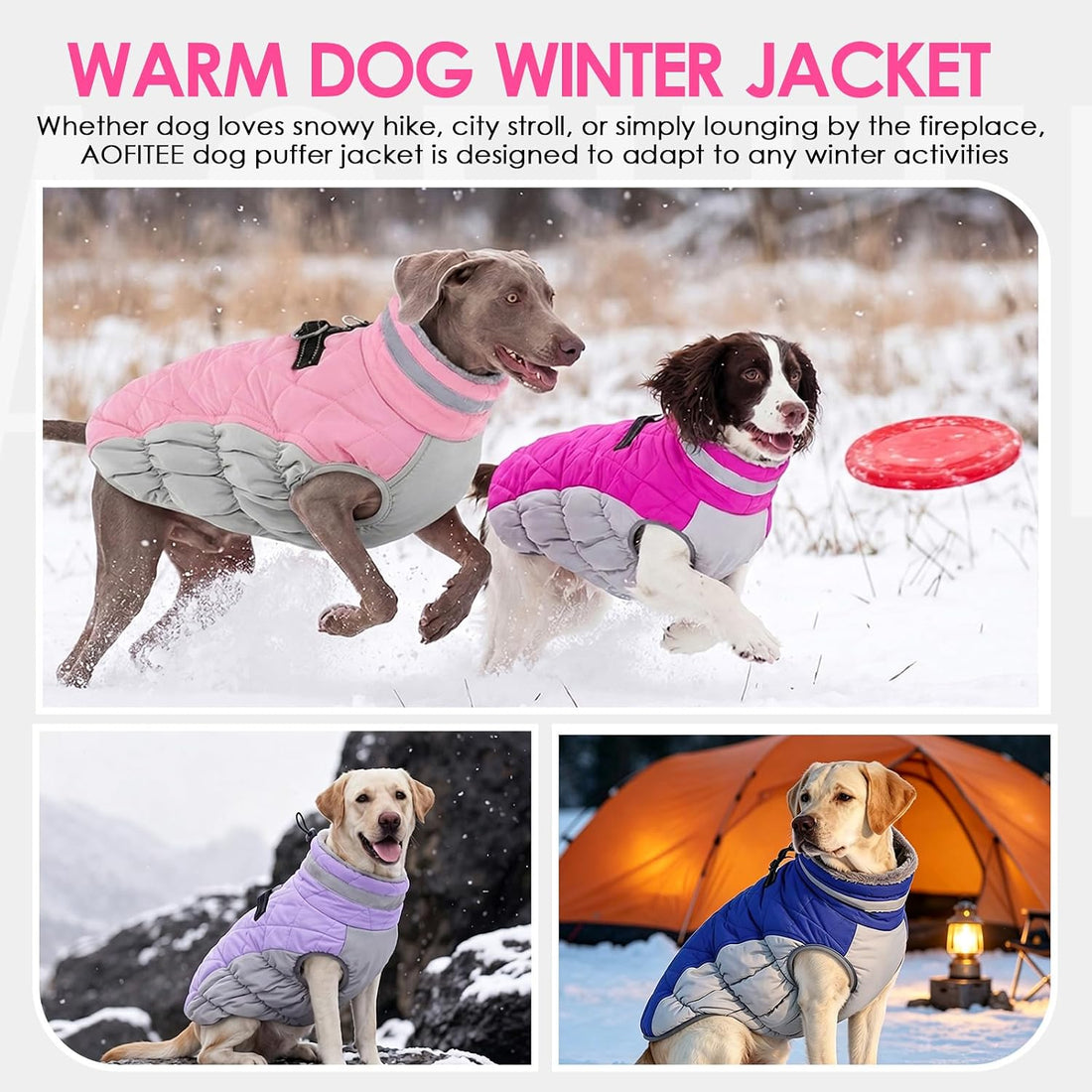 AOFITEE Dog Winter Coat Warm Dog Coat with Harness Waterproof Dogs