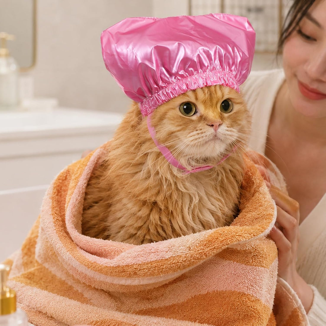 2Pcs Waterproof Pet Shower Cap Reusable Dog Bonnet for Bathing S&M