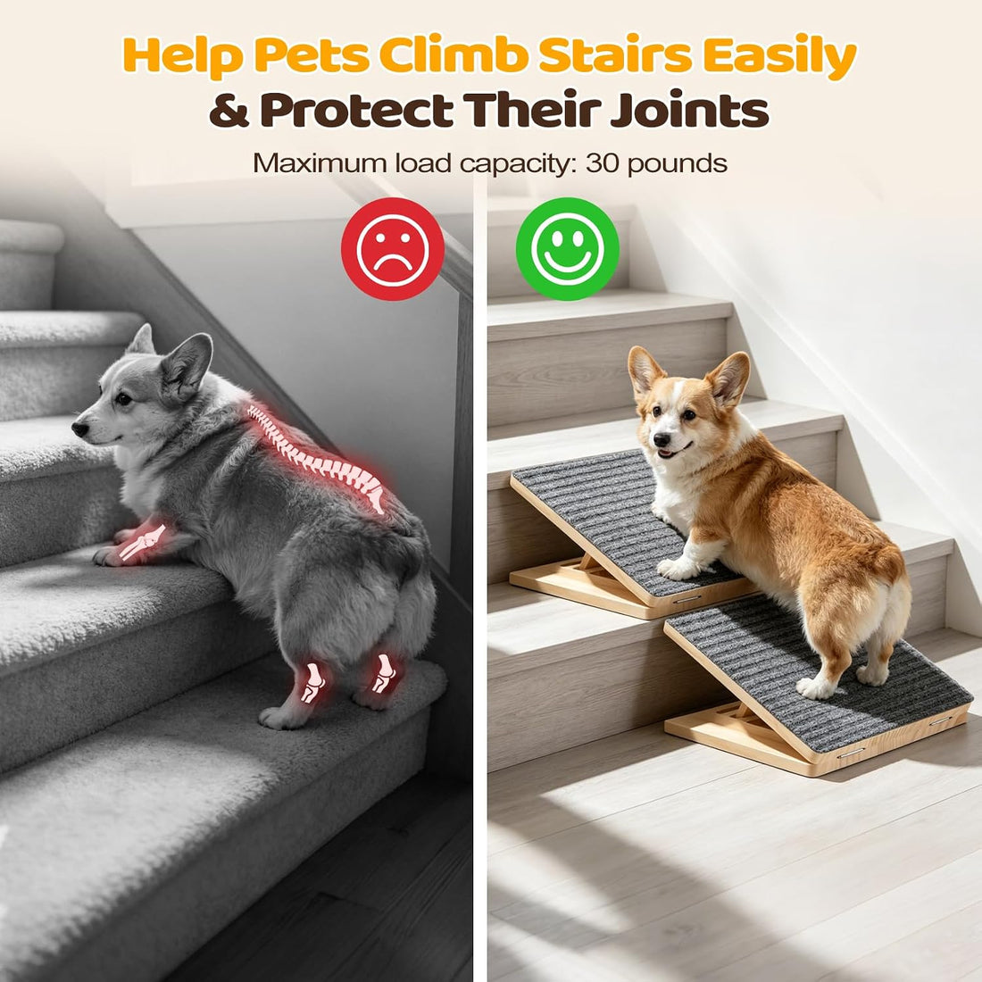2Pcs Dog Ramp for Stairs, Adjustable Foldable Ramp for Small Dogs