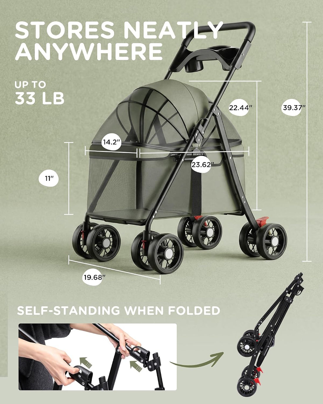 GTPLAYER Foldable Pet Stroller for Small Dogs and Cats