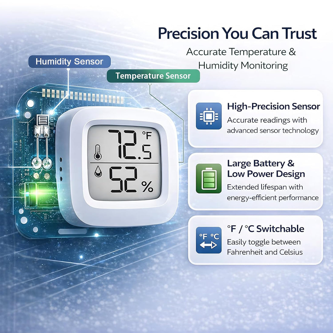 Suction Cup Reptile Thermometer Hygrometer,Large Screen °F/°C