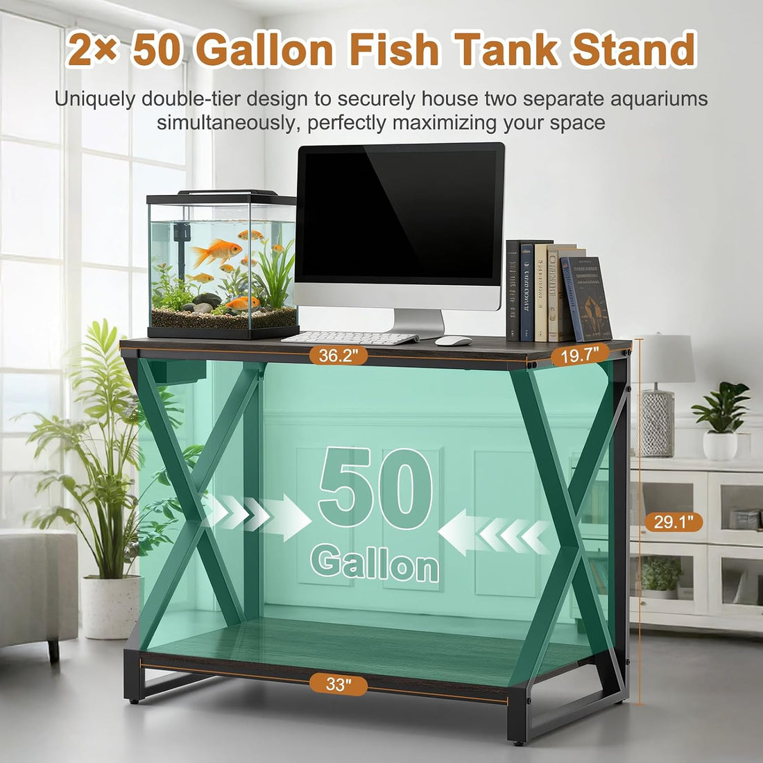 fishkeeper Heavy Duty 50 Gal Aquarium Stand with Charging Station