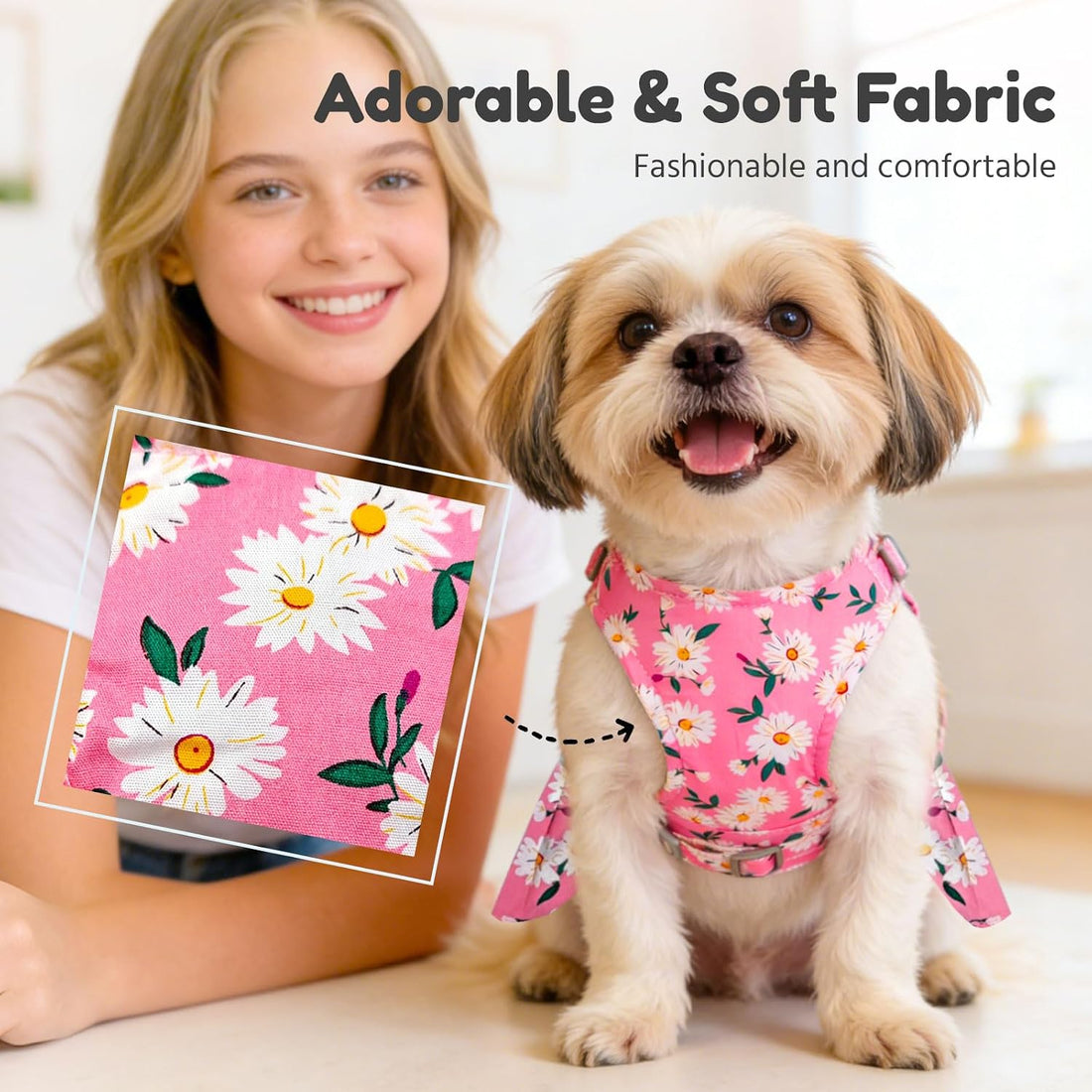 BAEJMJK Dog Dress Bowknot Harness Leash Set for Small Dogs Cats Daisy