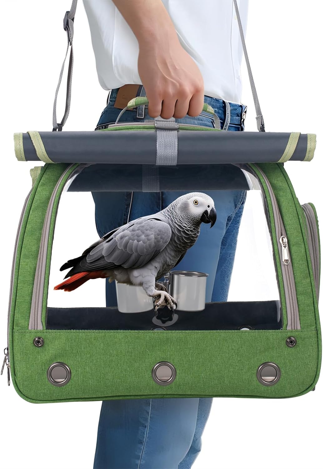 Bird Carrier Parrot Travel Cage with Perch, Food Bowl