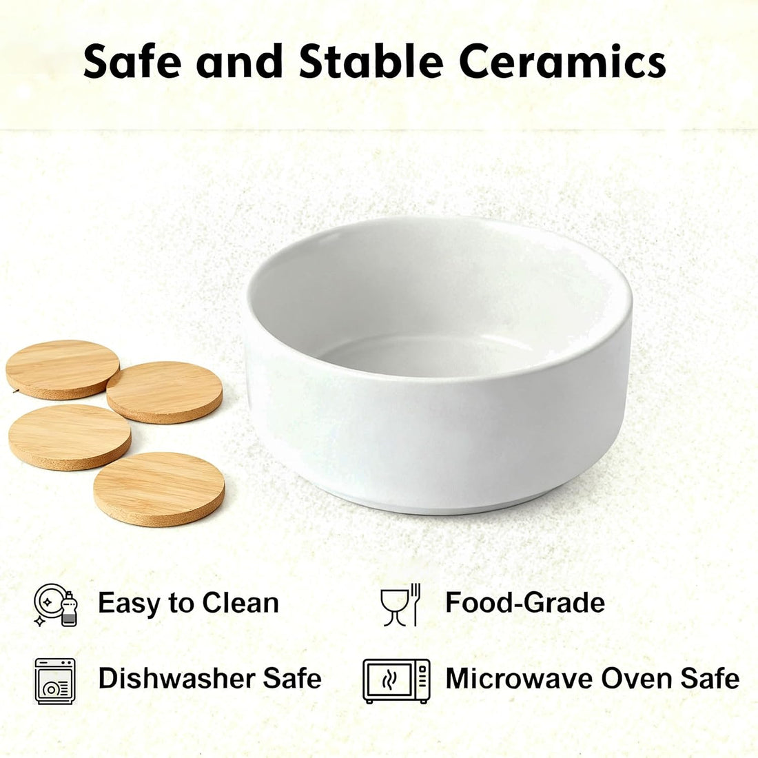 Elevated/Raised Ceramic Dog Bowl with Bamboo Stand，6 Inch 3.6 Cups