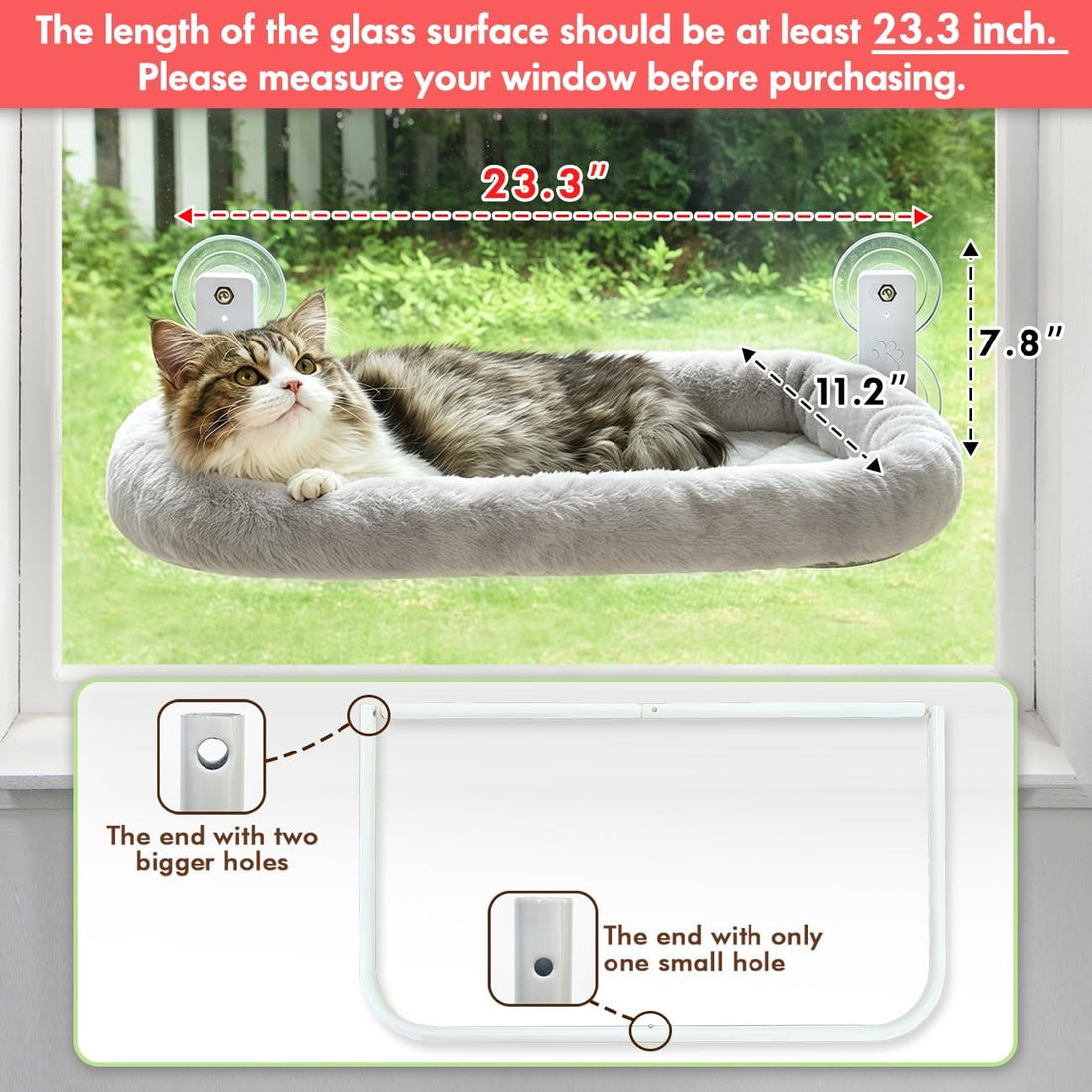 AMOSIJOY Cordless Cat Window Perch with Cushion Bed Metal Frame