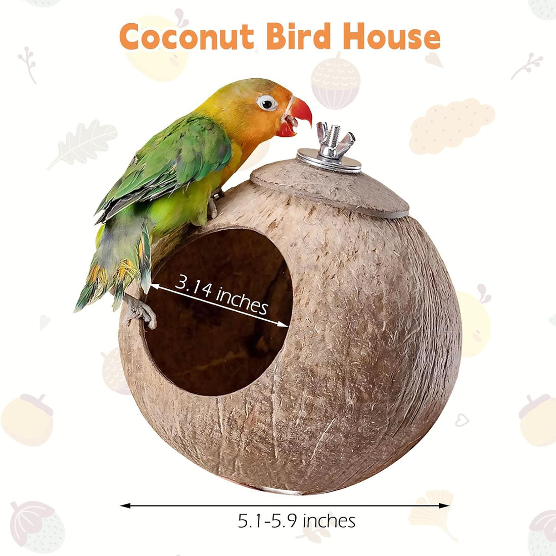 Bird Coconut House for Cage Natural Coconut Shell Parakeet Nest Hut