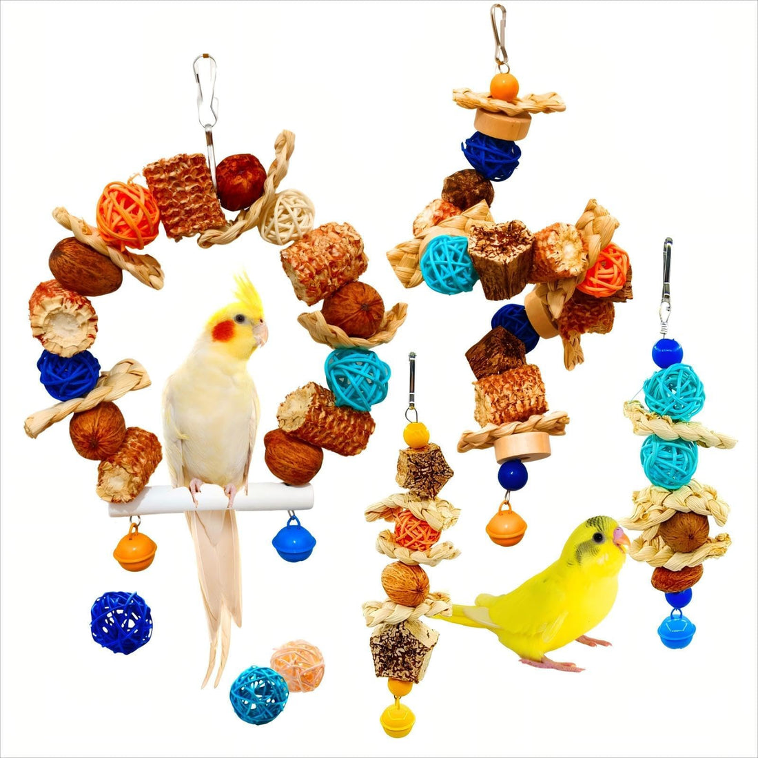 XLpeixin Parakeet Swing Toys,Bird Cage Hanging Chewing Toys,Natural