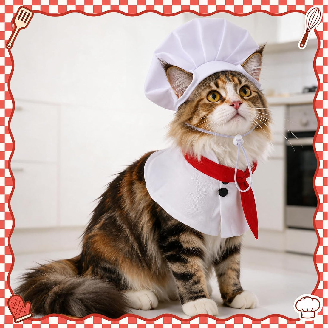 Cat Chef Costume for Medium Cat Pet Chef Hat Bow Tie Set Halloween