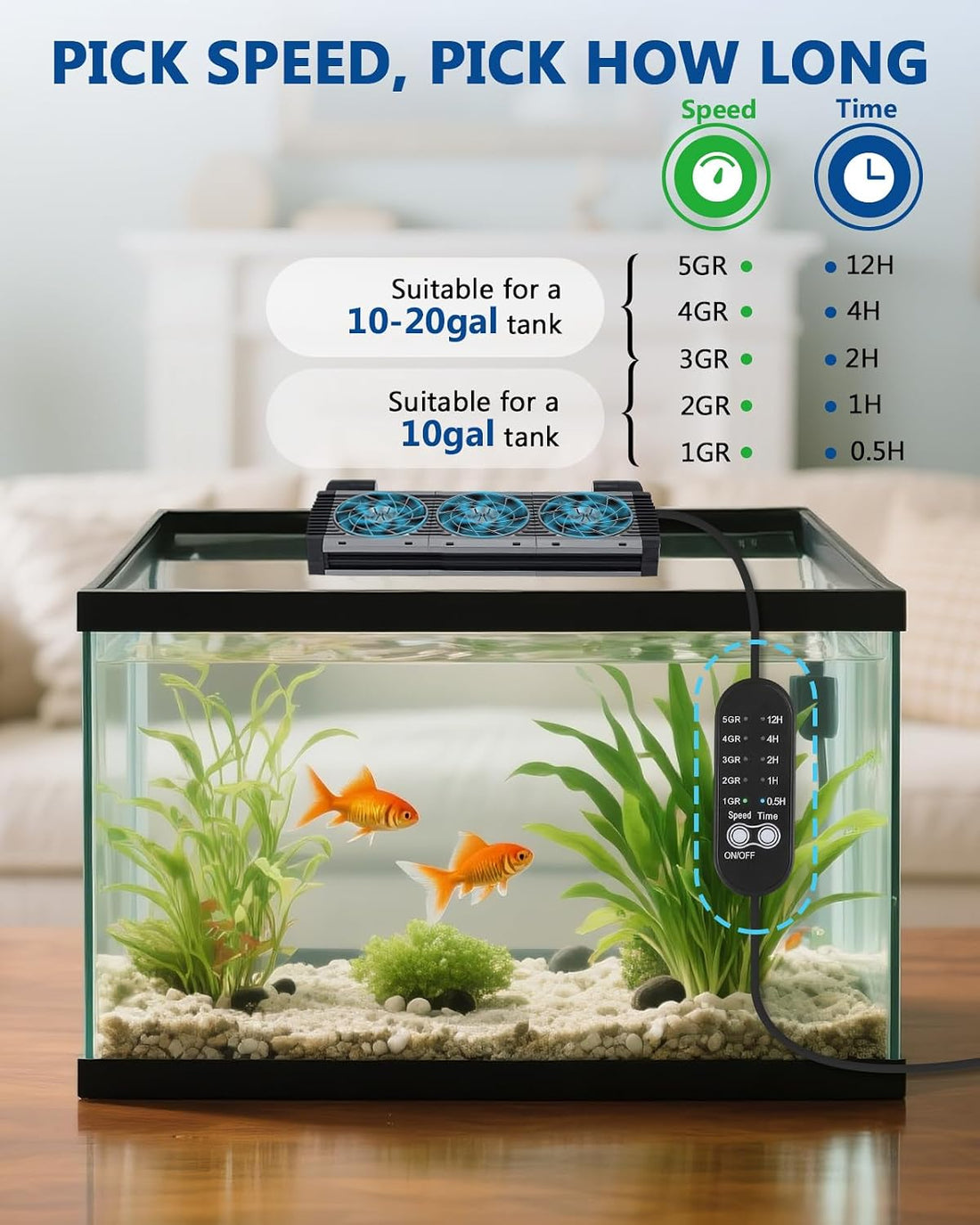 BAOSHISHAN 4-Head Aquarium Fan with Adjustable 5 Speeds & 5 Timer