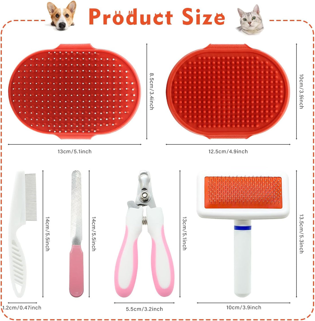 Cat Grooming Kit Set with Pet Shedding Slicker Brush Nail Clipper