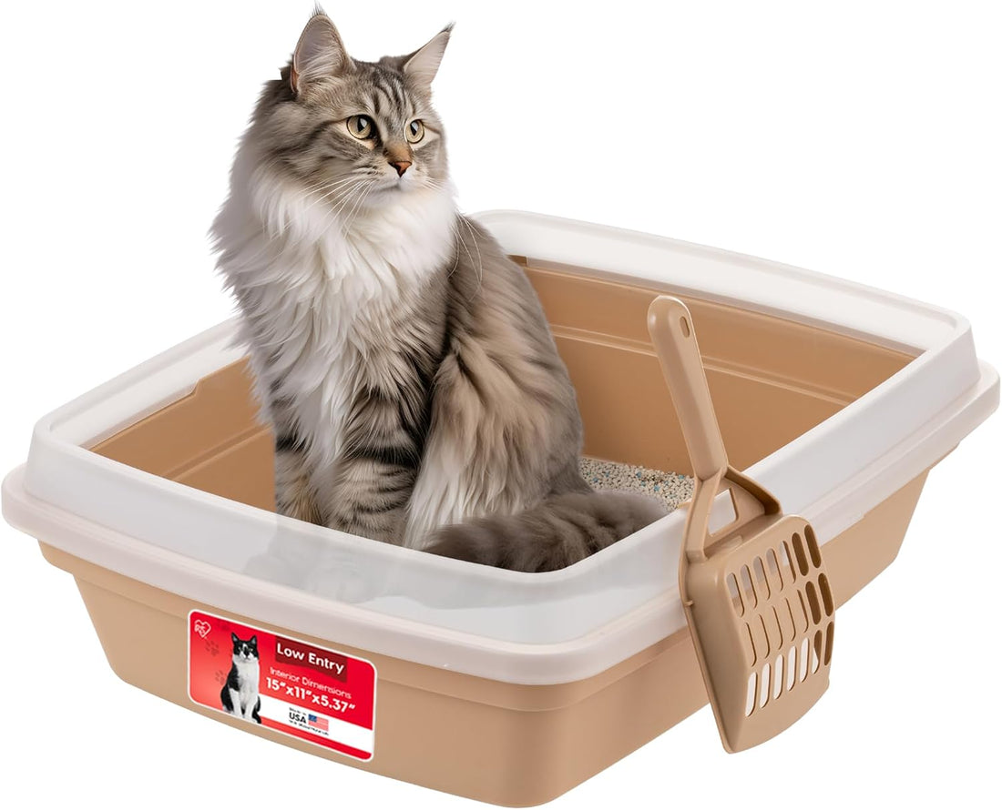 IRIS USA Top Entry Cat Litter Box, Hooded Privacy, Large, Gray/White