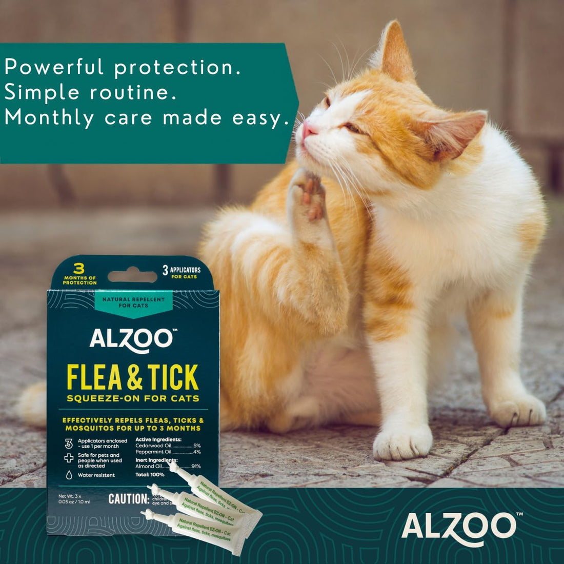 ALZOO Plant Based Flea & Tick Squeeze-On for Cats, Helps Repel Fleas