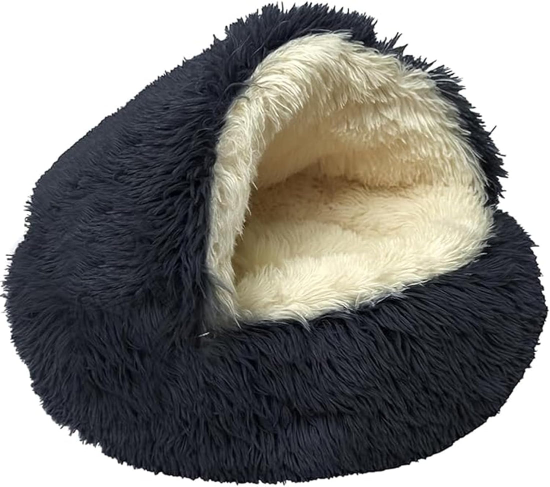 ShinHye Cat Bed Round Plush Fluffy Hooded Cave, 23×23inch