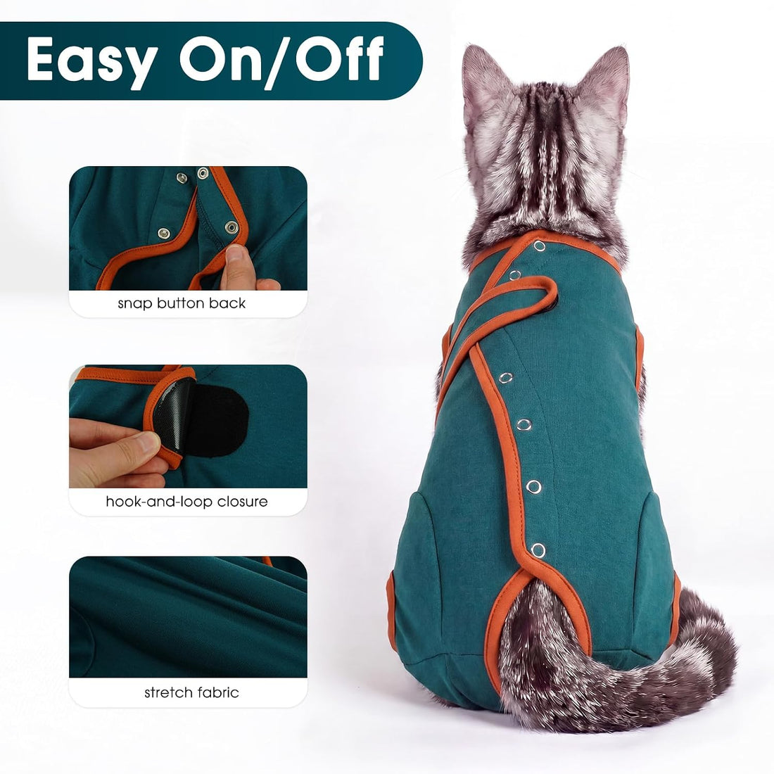DENTRUN Cat Recovery Suit, Easy On Post-Surgery Onesie with Hind Legs