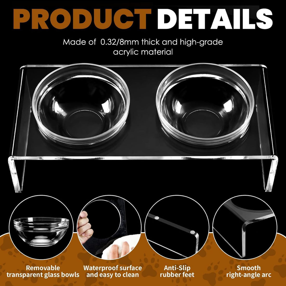 Feoyoho Elevated Acrylic Pet Bowl Stand