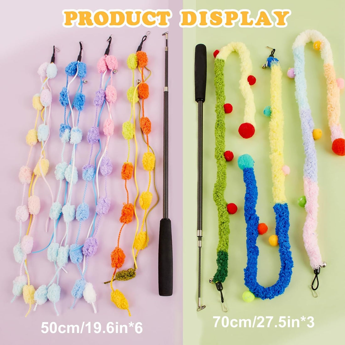 Cat Wand Toy, 8Pcs Retractable Plush Srtip Cat Teaser Wand Toys