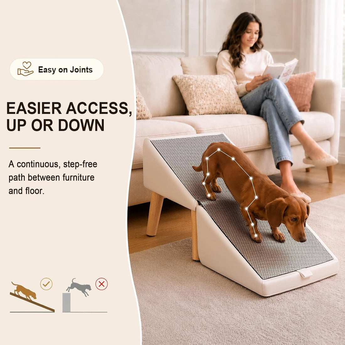 Dog Ramp for Couch and Bed, 16" High Foldable 2-in-1 Dog Ramp Ottoman