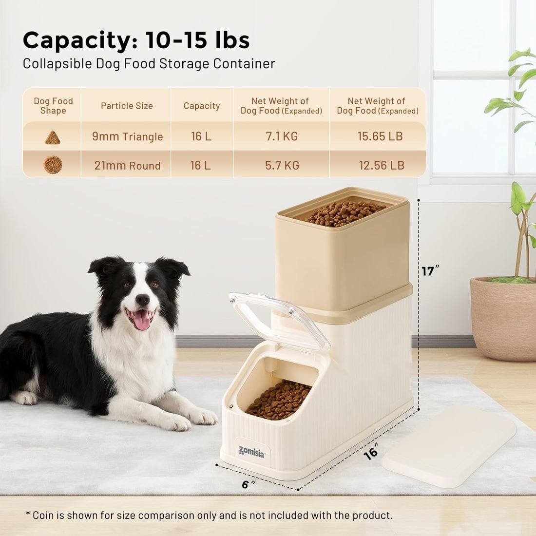 ZOMISIA 15lbs First-in, First-out Dog Food Storage Container
