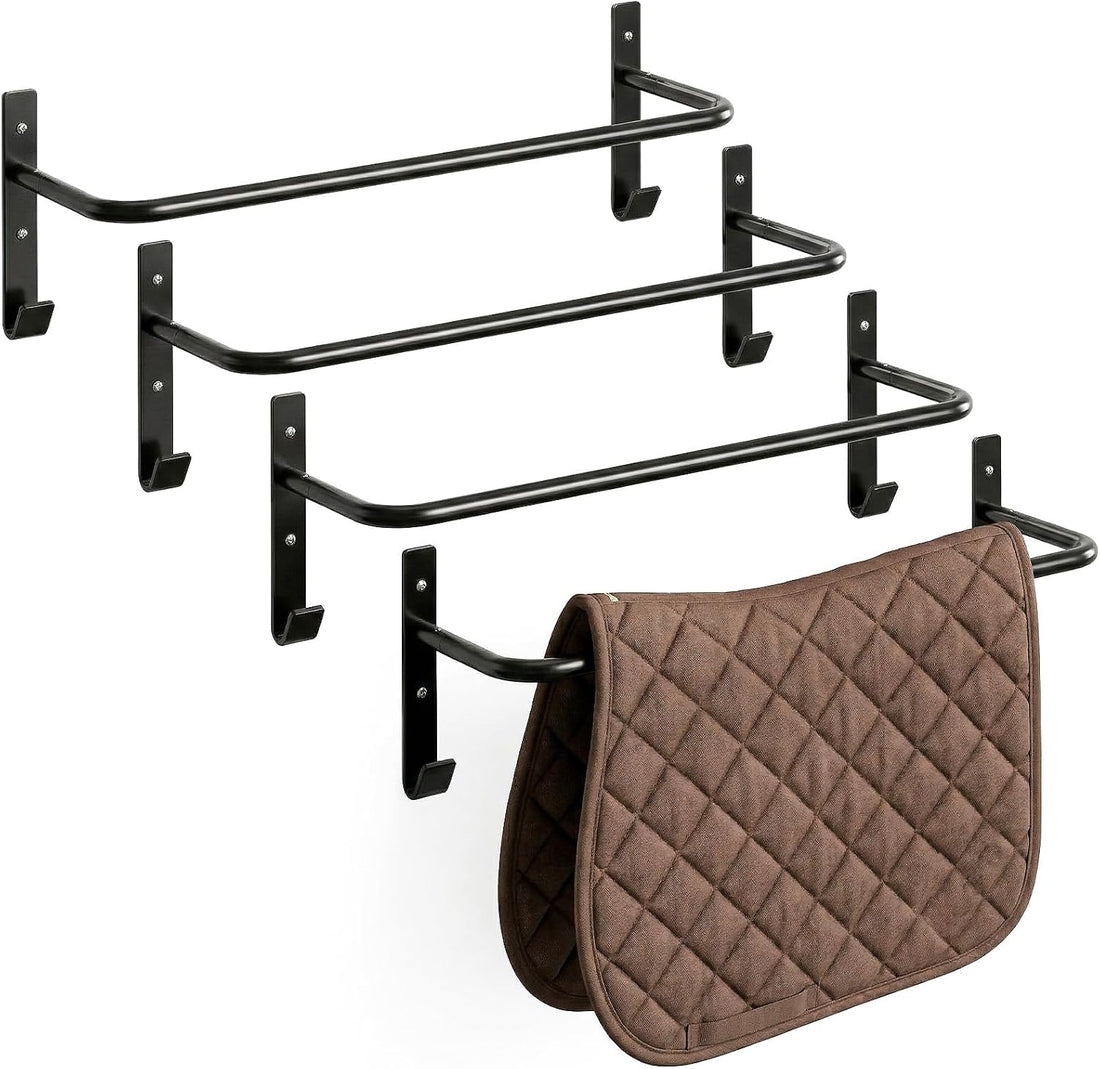 4 Pack Horse Blanket Rack, 34 Inch Wall Mounted Bar with Bridle Hooks