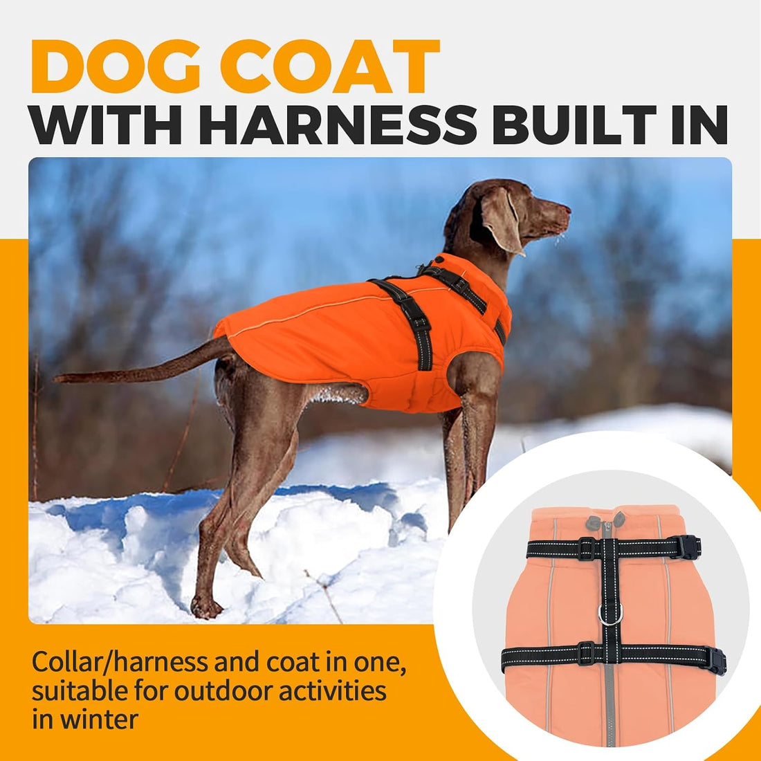 Lelepet Dog Winter Coat Waterproof Dog Jacket with Harness Built in
