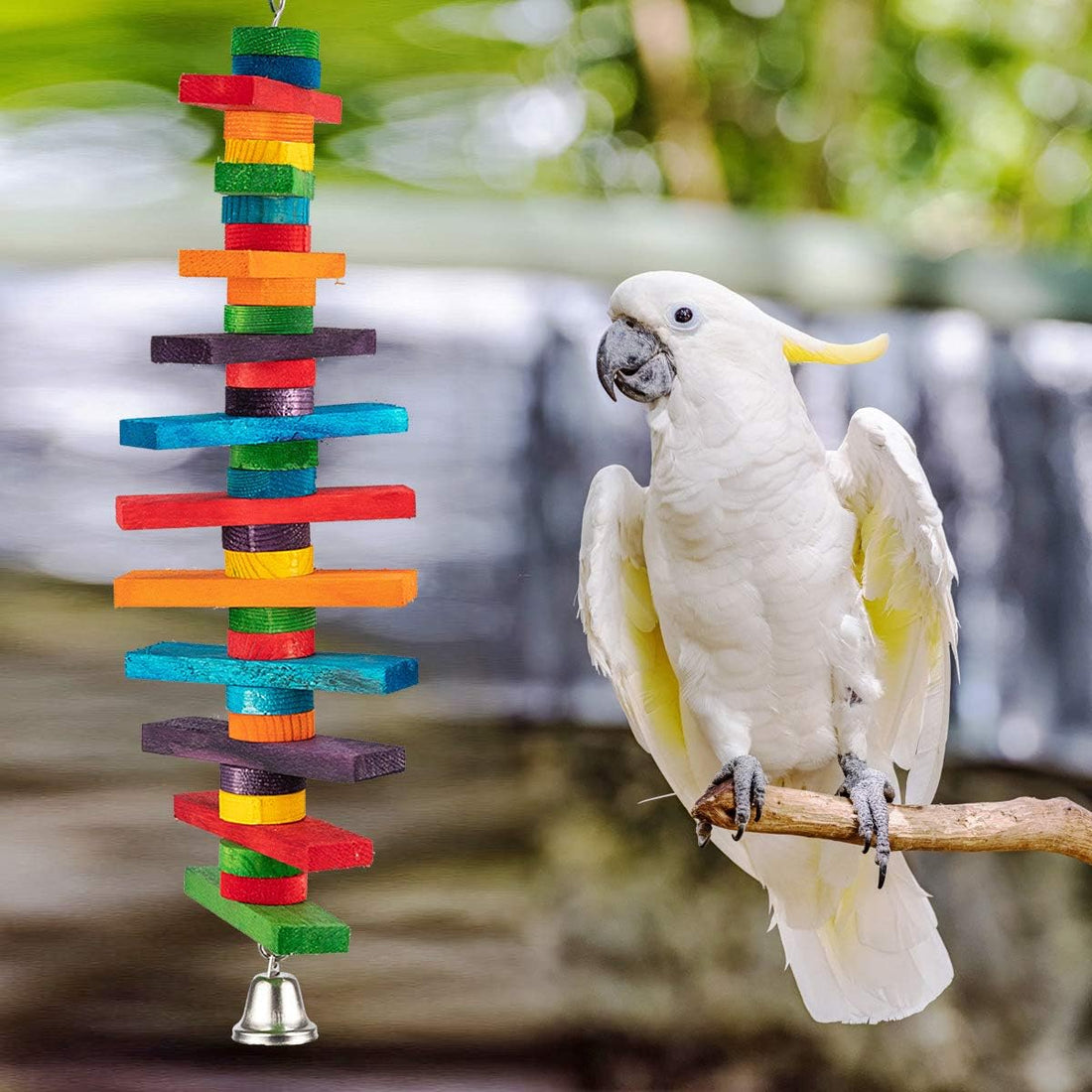MEWTOGO 2Pcs Bird Toys - Parrot Toys with Multicolored Natural Wooden