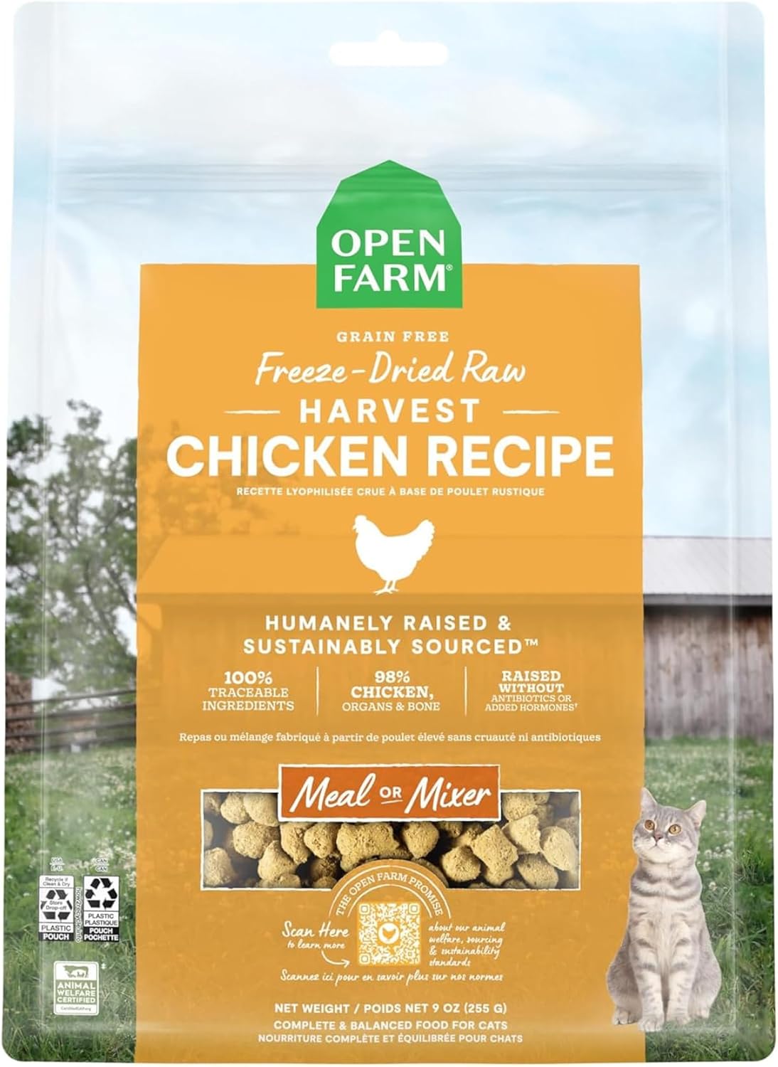 Open Farm Freeze Dried Raw Cat Food, Harvest Chicken Recipe, 9oz Bag