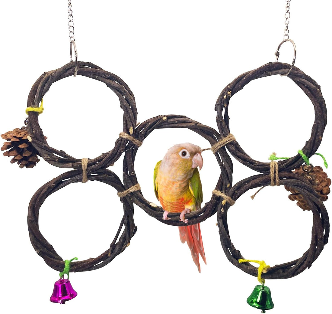 BNOSDM Bird Swing Rings Toy Wood Parrot Perches Natural Climbing