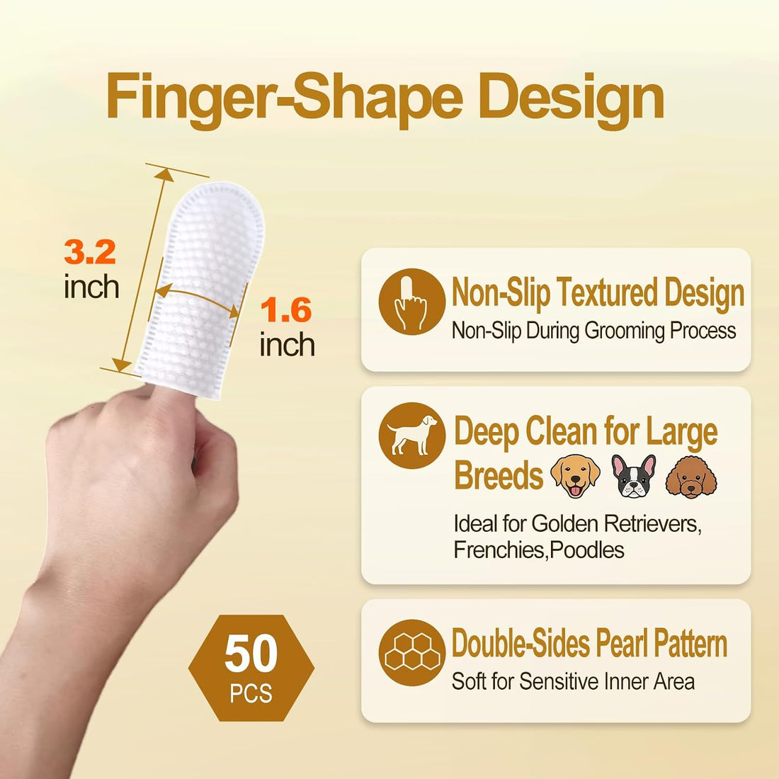 Dog Ear Finger Wipes for Dogs & Cats, Green Tea Scent, 50 Count