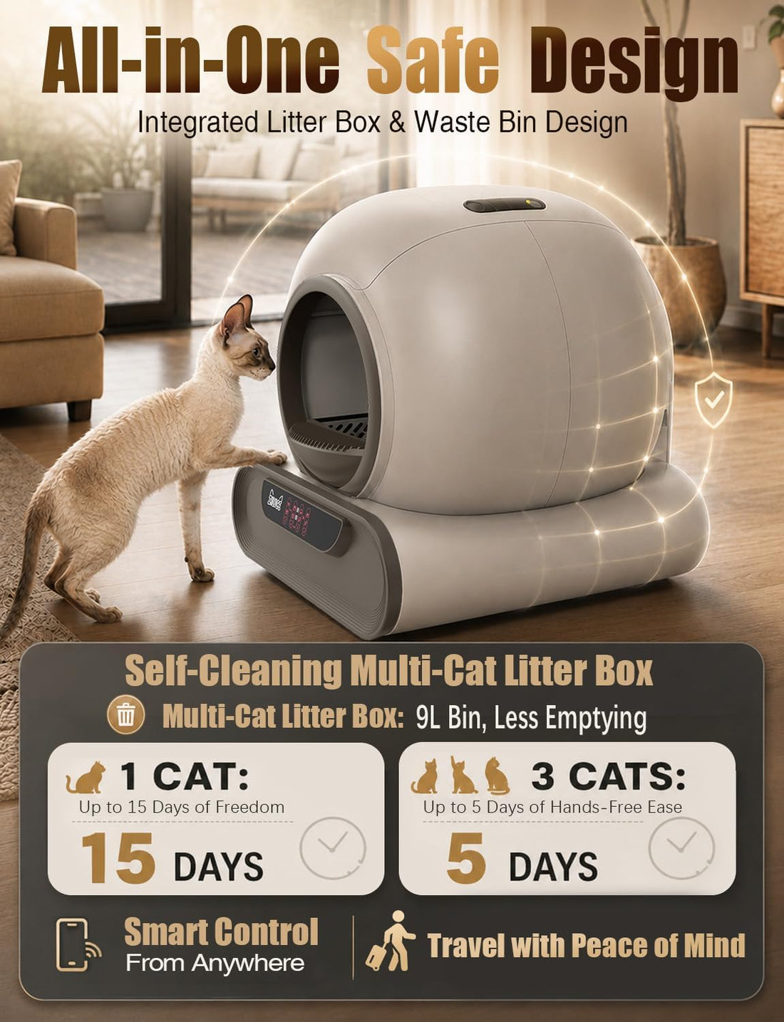 70L Anti-Pinch Feature Automatic Cat Litter Box