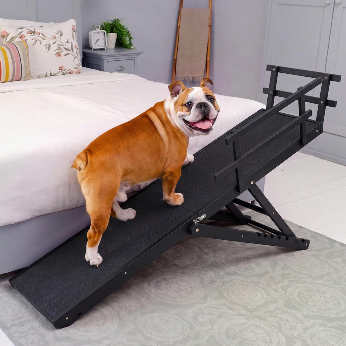 Dog ramp for Bed - PRIORPET Birchwood Adjustable Ramp for Dogs to Get