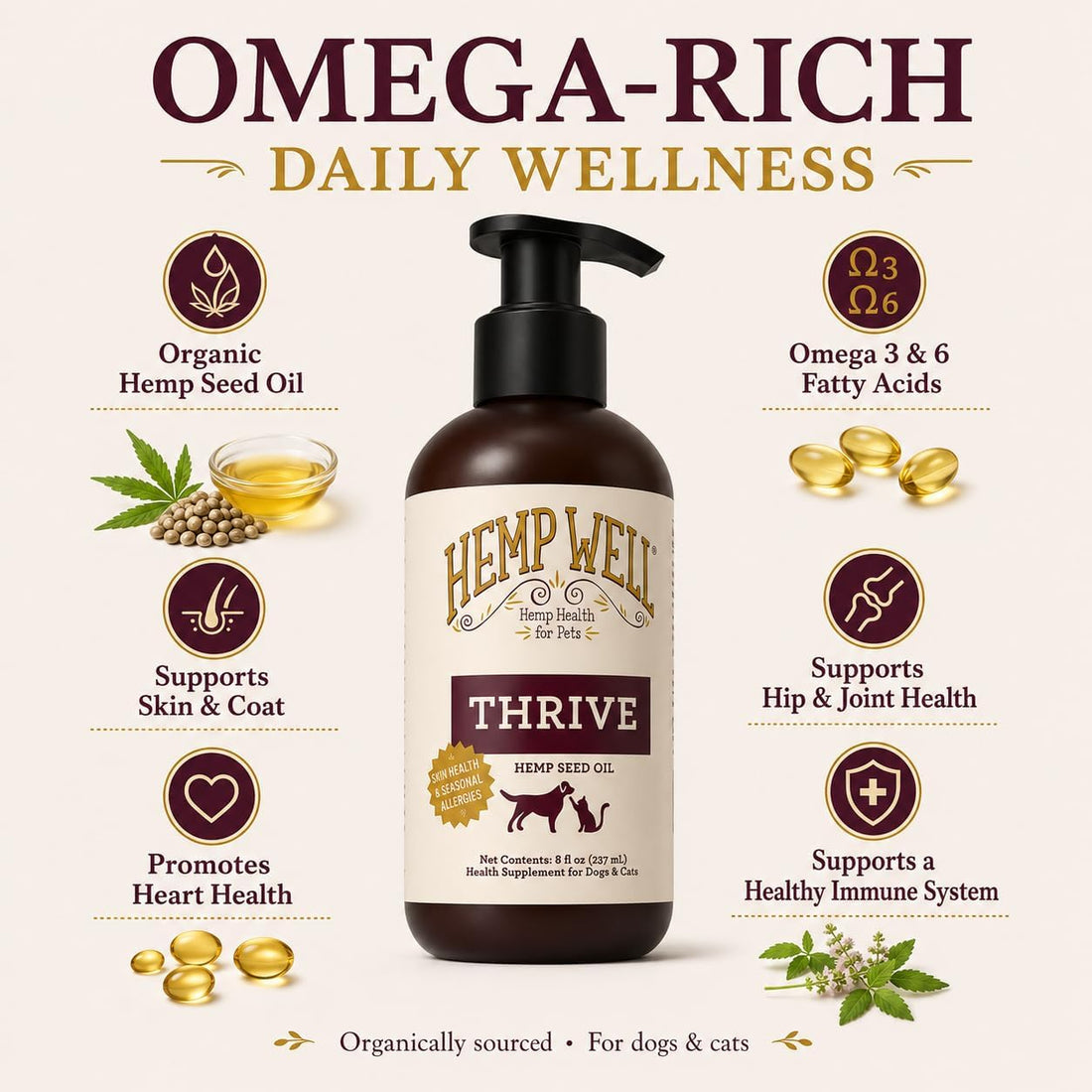 Hemp Well Thrive Oil for Dogs and Cats – Supports Hip, Joint