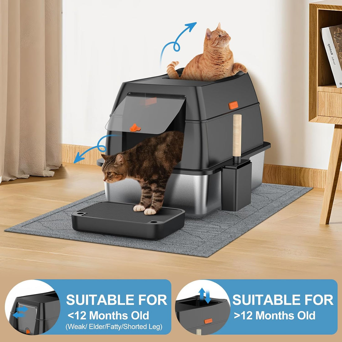 Stainless Steel Litter Box with Lid,Front Entry Top Exit Kitty