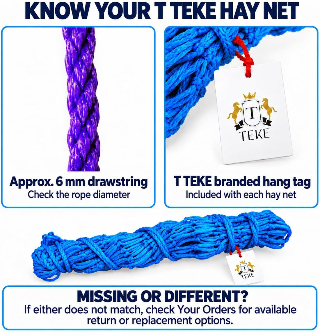 T TEKE 2 pcs Classic Slow Hay Feeder Hay Nets, 40" Length, 2" Holes