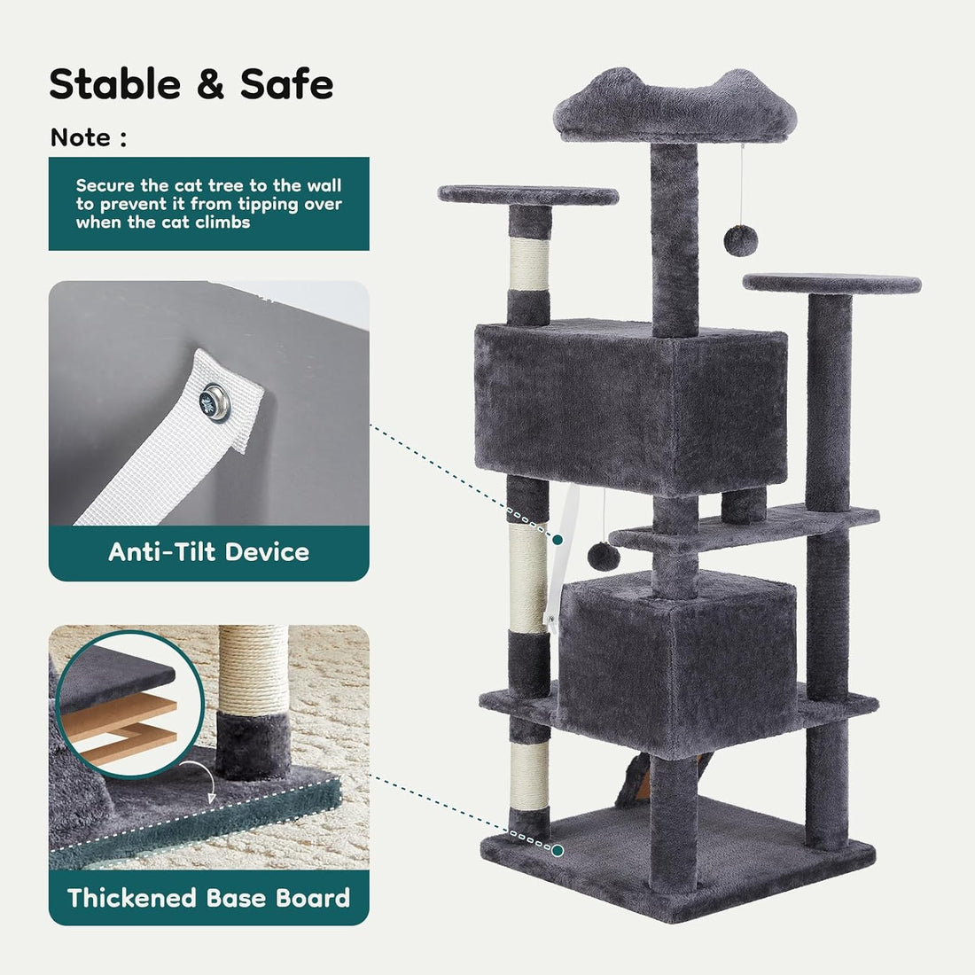 DUMOS 54 Inch Cat Tree Tower with Scratching Posts, Multi-Level