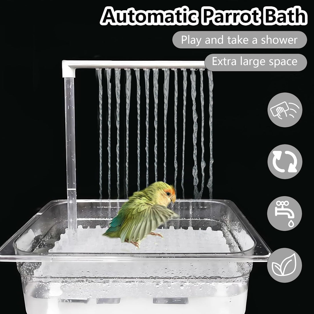 Parakeet Bird Bath with Pump,Large Automatic Parrot Bathtub Shower