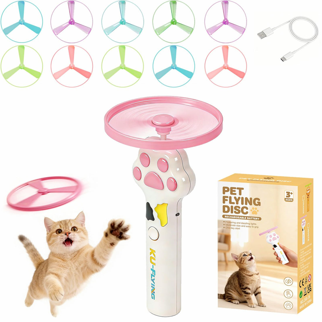 PDVMWPJ Cat Fetch Toy Launcher with 10 Soft & Flexible Discs