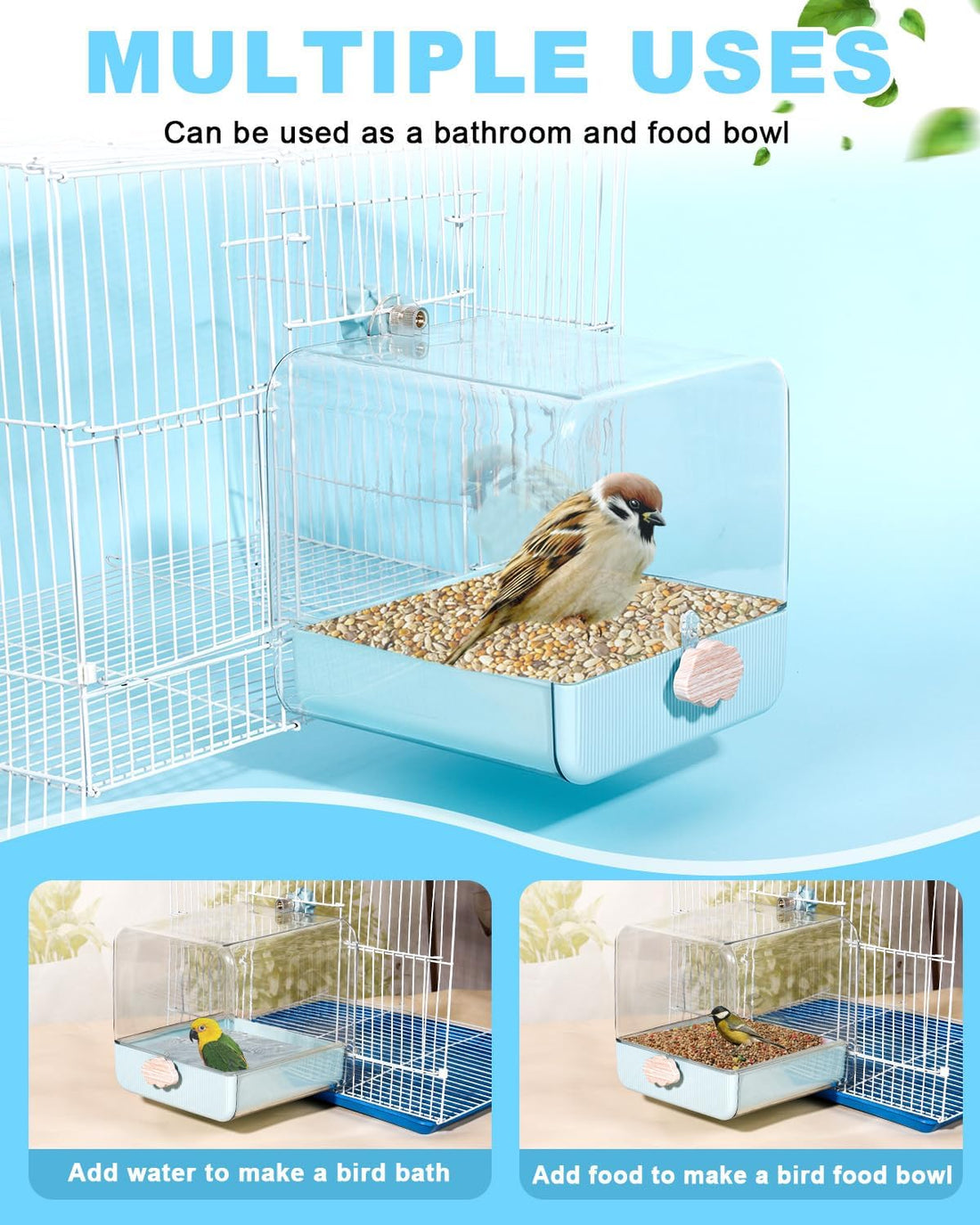 Hanging Bird Bath for Cage, 3 in 1 Multifunction Bird Bath/Bowl/House