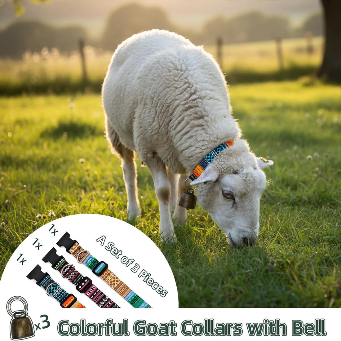Goat Collars and Bells，Durable Nylon Adjustable Collar (Gradation)