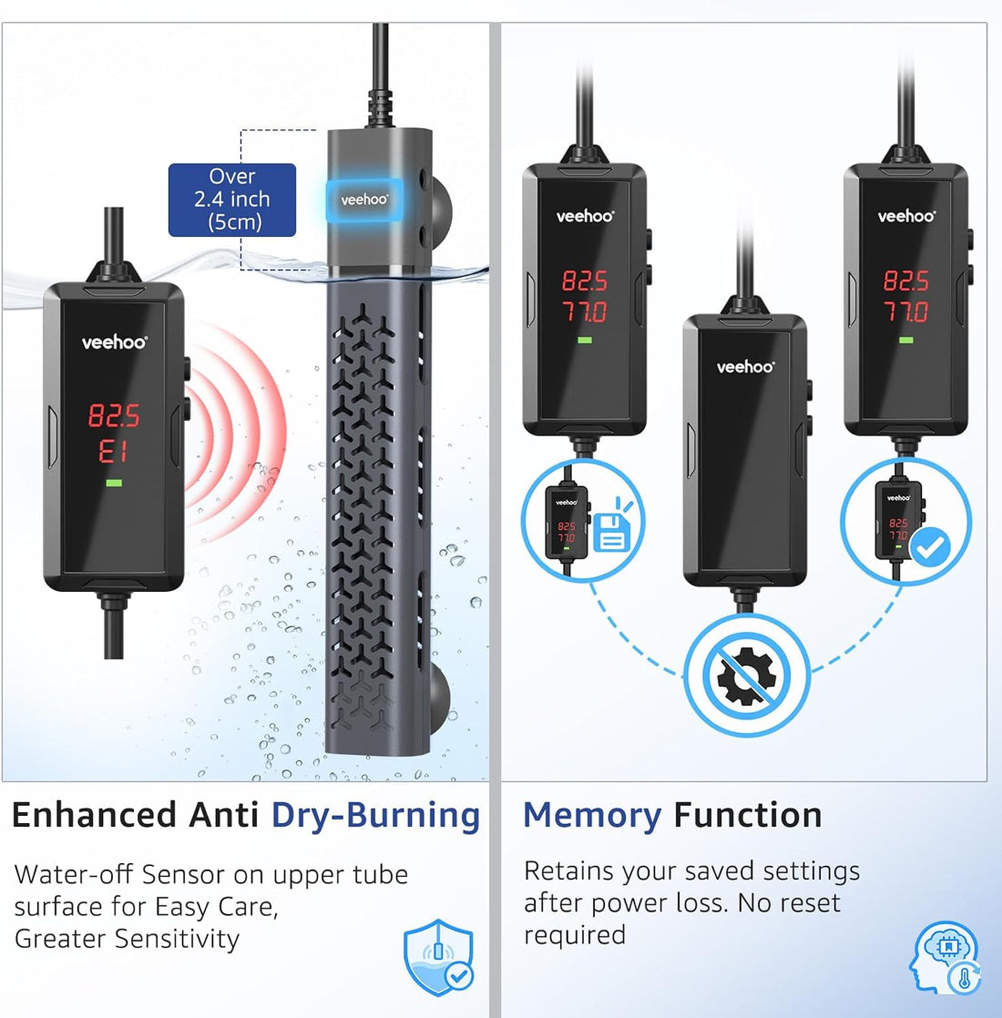 Veehoo 300W Aquarium Heater with 0.5℉ Temp-Control & Overheat