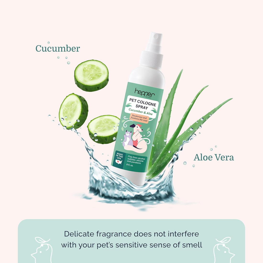 Hepper Pet Cologne Spray for Dogs & Cats - Cucumber & Aloe - 8oz