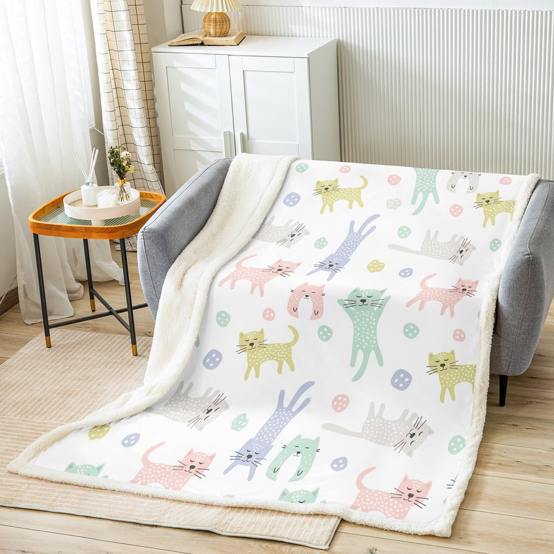 Cat Sherpa Blanket Cute Kitten Cat Fleece Throw Blanket Colorful Cat