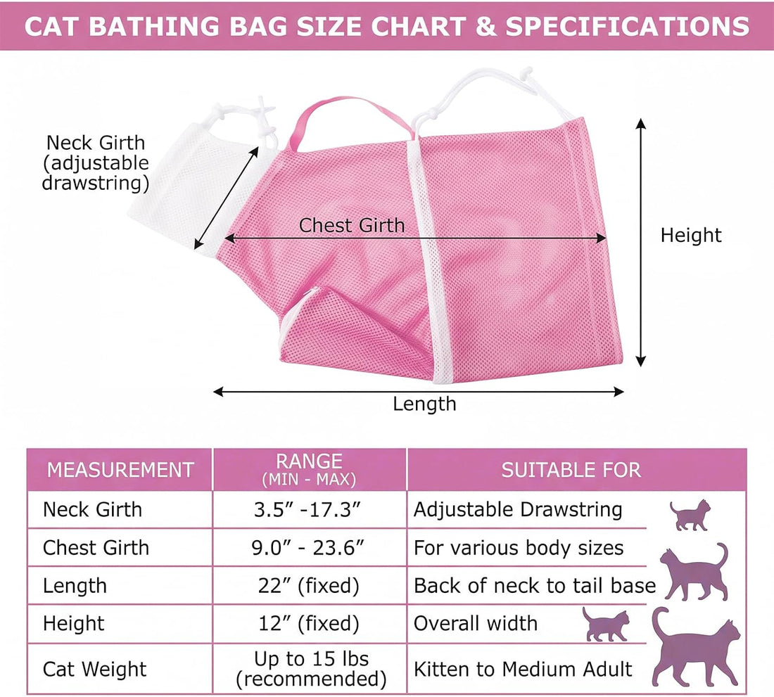 Pink Cat Bathing Bag, Breathable Mesh Anti Bite Anti Scratch Cat