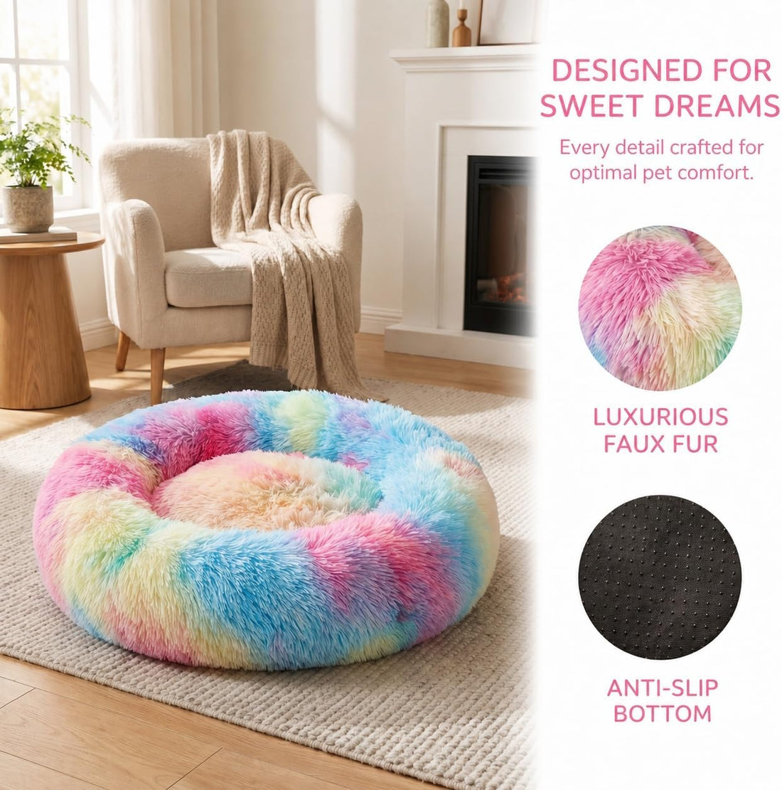 Cat Beds for Indoor Cats, Calming Dog Bed for Small Dogs & Pet, 13.5in
