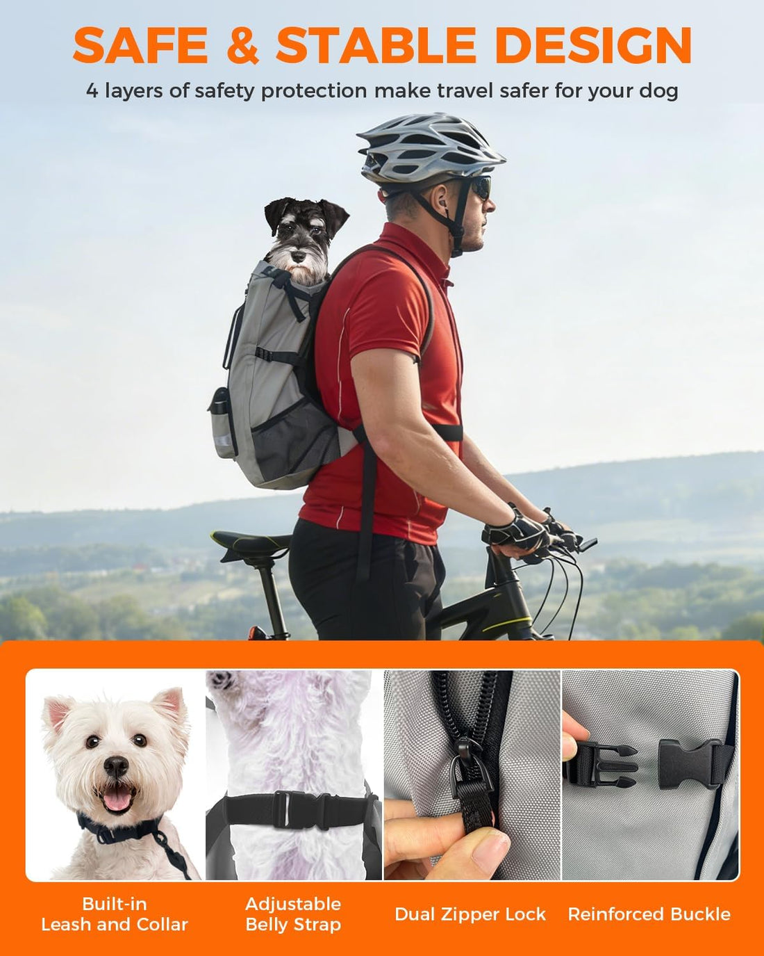 Waterproof Dog Backpack Carrier for Small Dogs Under 22 lb, Grey