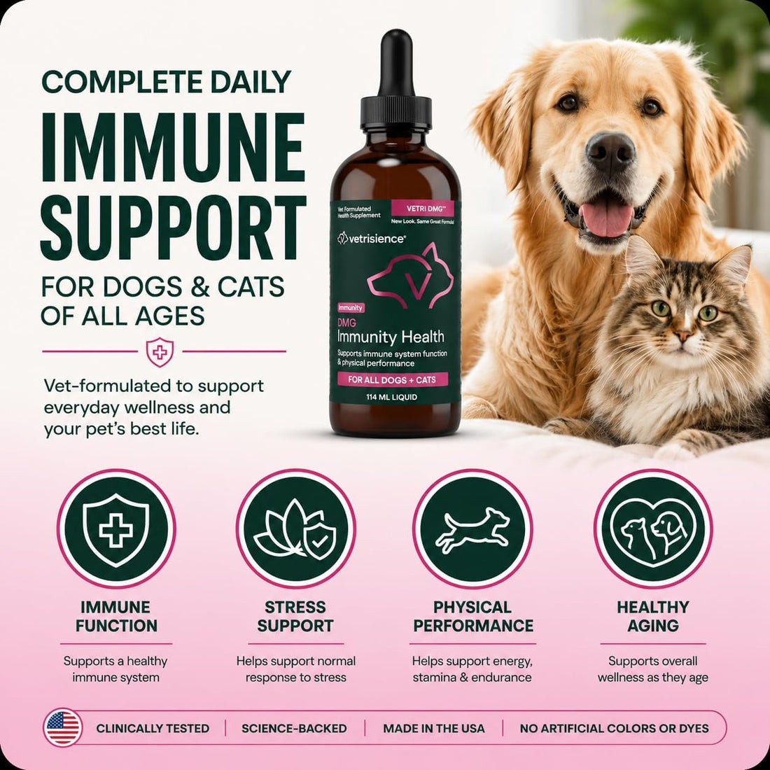 VetriScience DMG Immunity Health Easy-Dose Liquid for Dogs and Cats