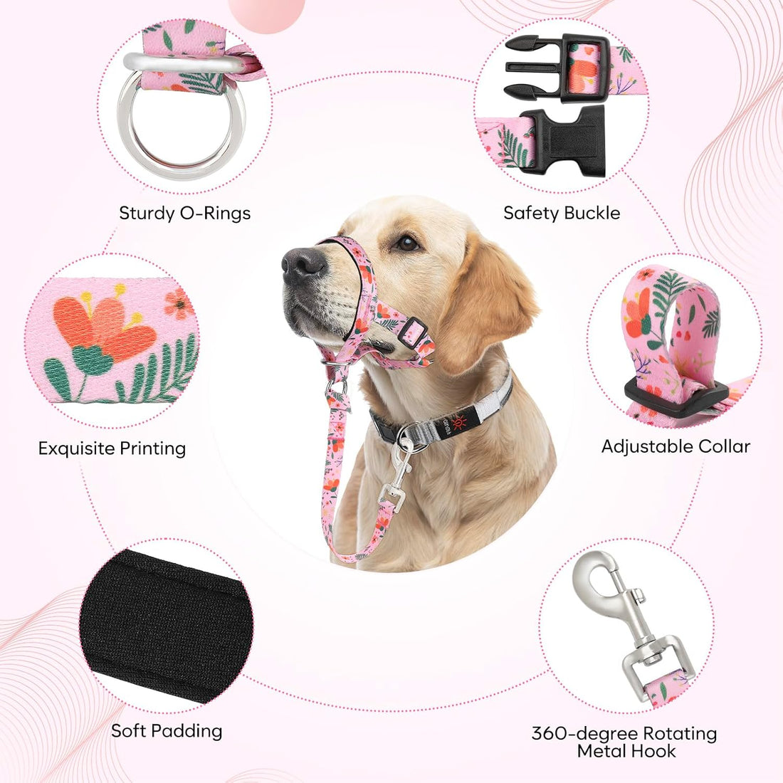 HIGO Dog Head Collar, Adjustable Head Collar for Dogs