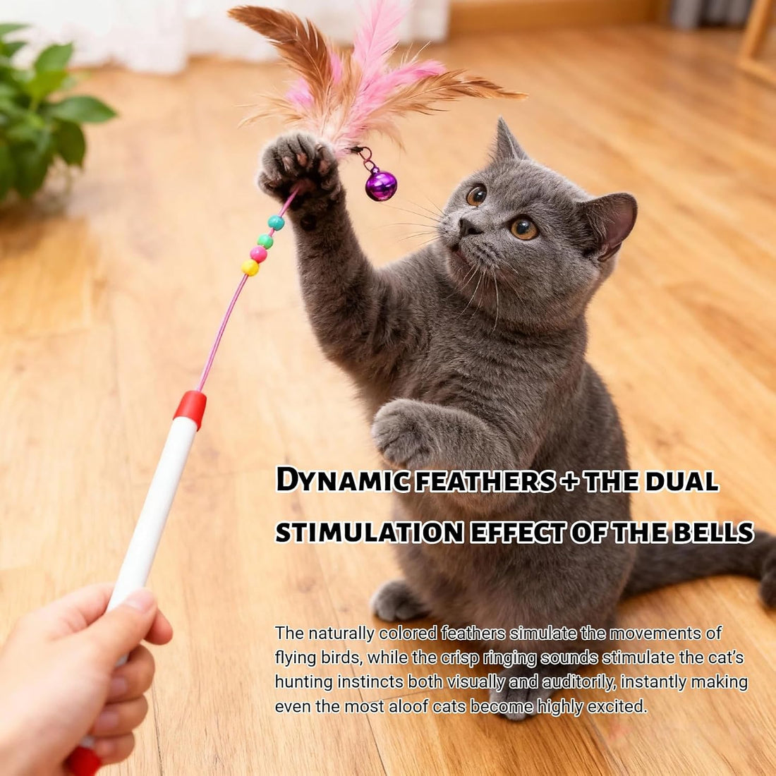 Cat Feather Wand Toy - Steel Wire Feather Interactive Cat Stick