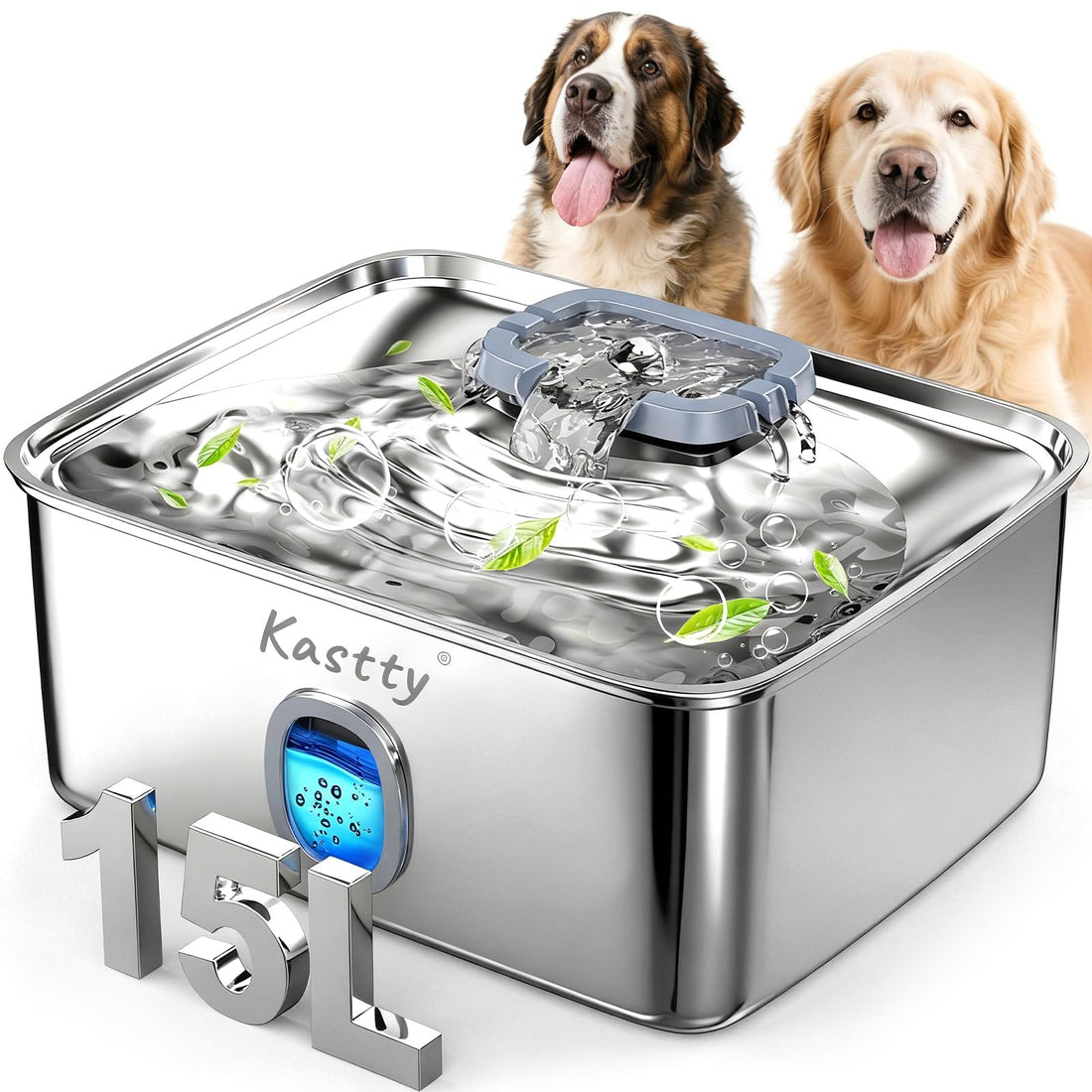 Kastty 4 Gal Dog Water Fountain for Large Dogs,15L Stainless Steel
