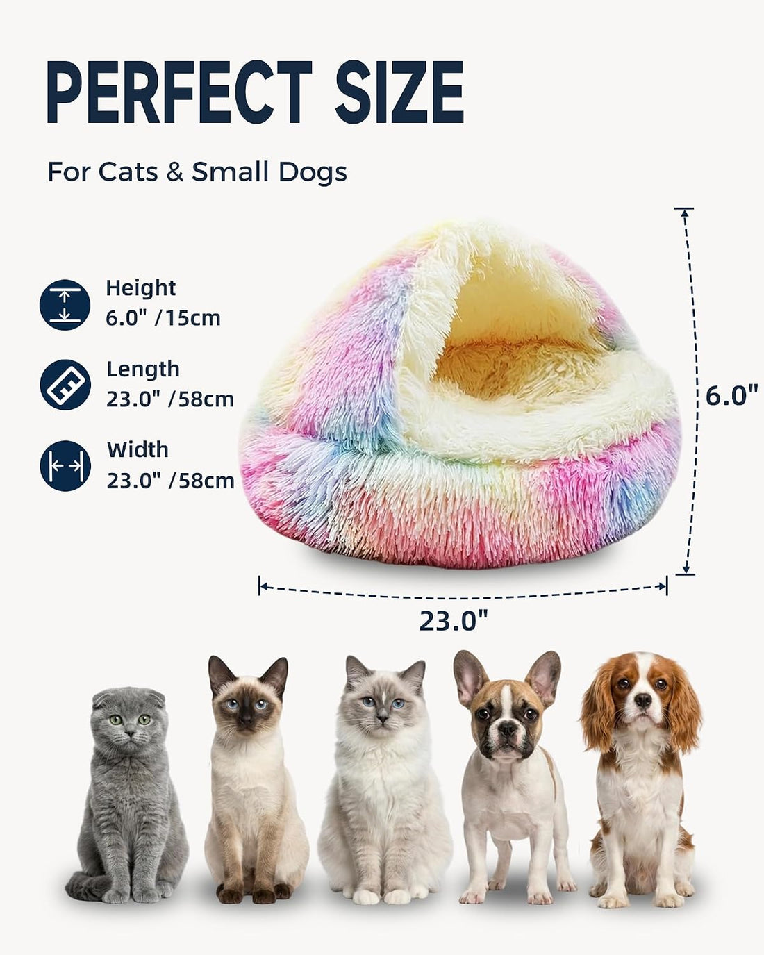 ShinHye Cat Bed Round Plush Fluffy Hooded Cave, 23×23inch